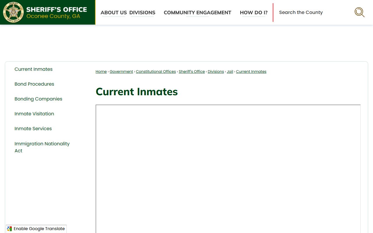 Oconee County inmate search current inmates page with JailTracker roster frame